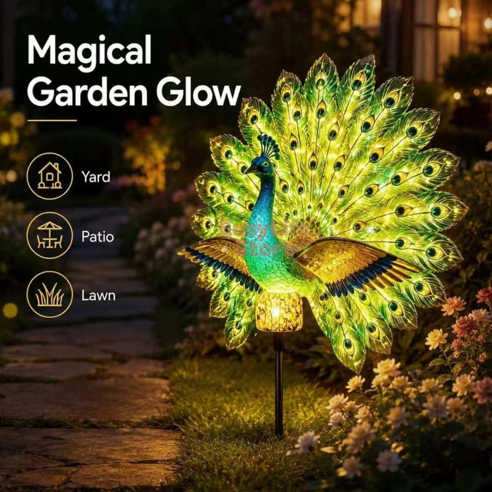 Outdoor Lighting Wire - Escultura de Pavão Solar para Jardim,