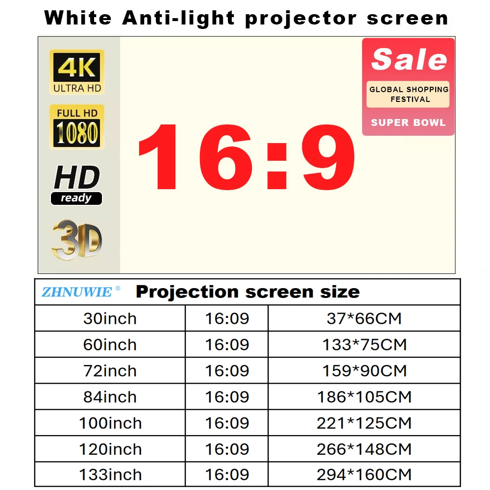 Outdoor Lighting Grid Screen - Tela do projetor 16:9 alto brilho