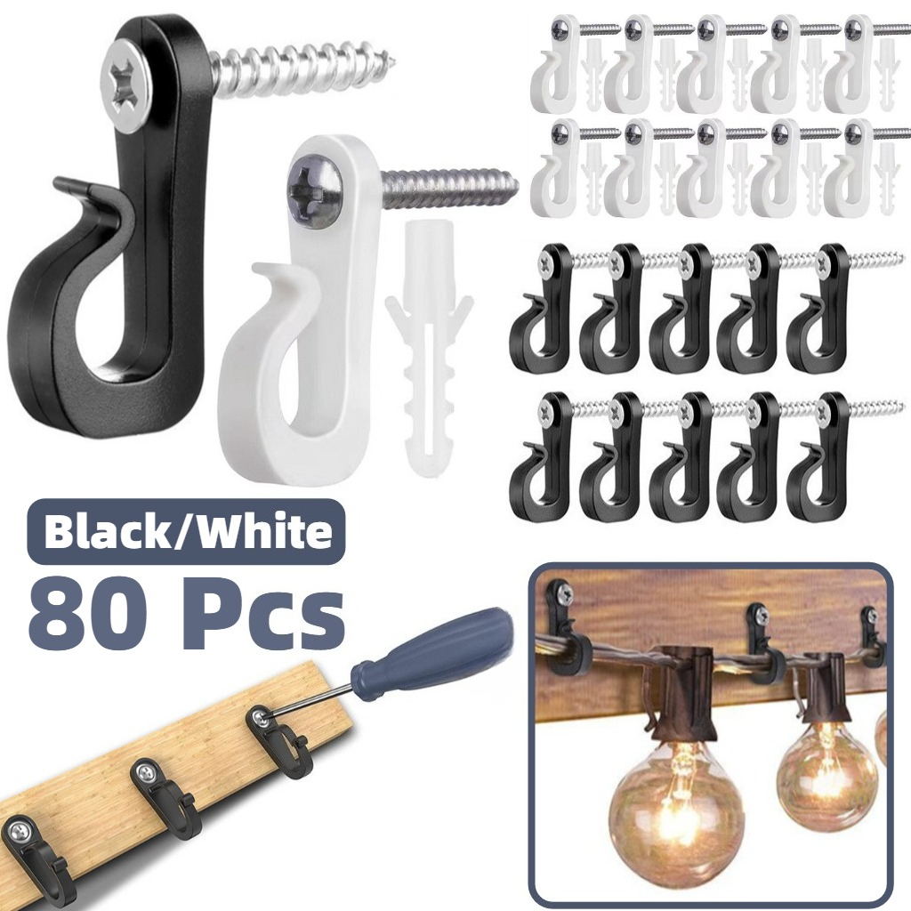 Outdoor Lighting Wire - 80 Ganchos de Rosca para Luzes
