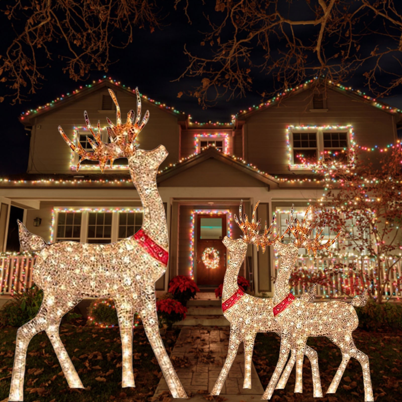 Outdoor Lighting Front Yard - Iluminado decoração do Natal cervos, jardim