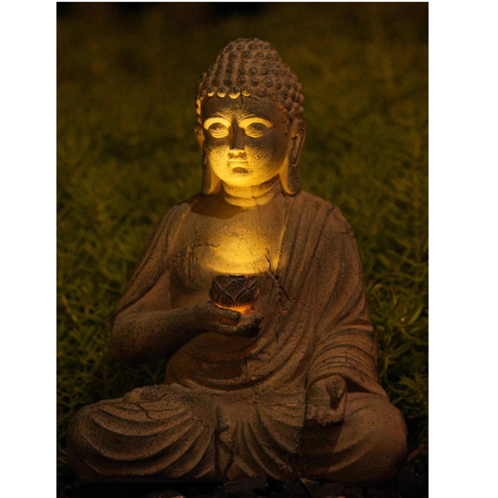 Resina solar estátua de buda e - Outdoor Lighting Front Yard avaliação e preço