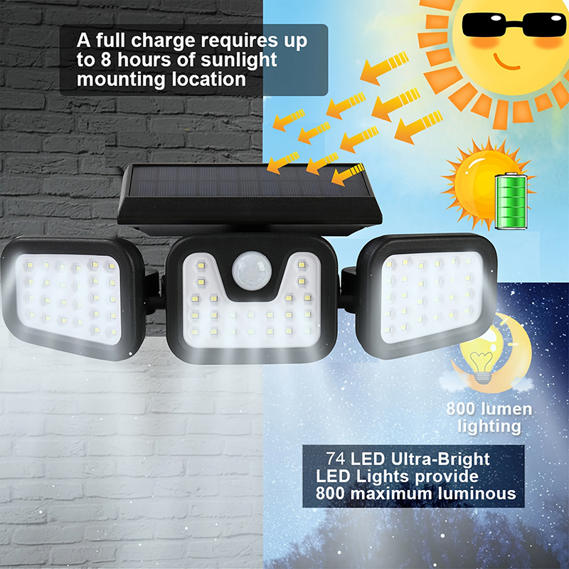 Luz Solar 74LED com 3 Cabeças  - Outdoor Lighting Front Yard avaliação e preço
