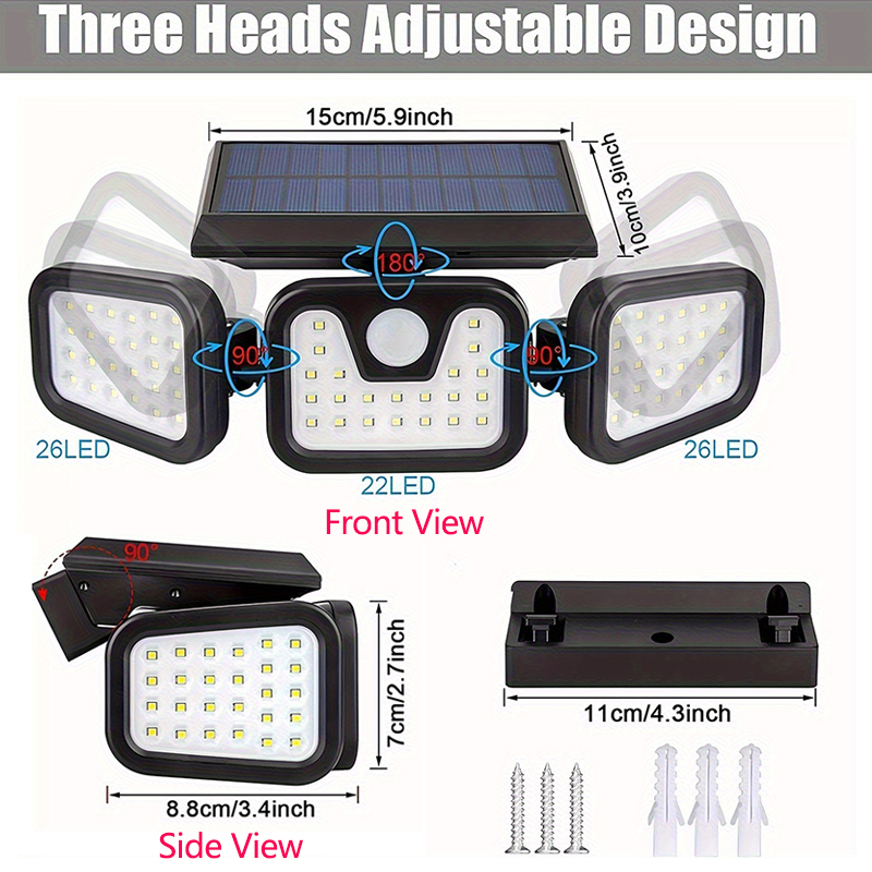 Luz Solar 74LED com 3 Cabeças  - Outdoor Lighting Front Yard avaliação e preço